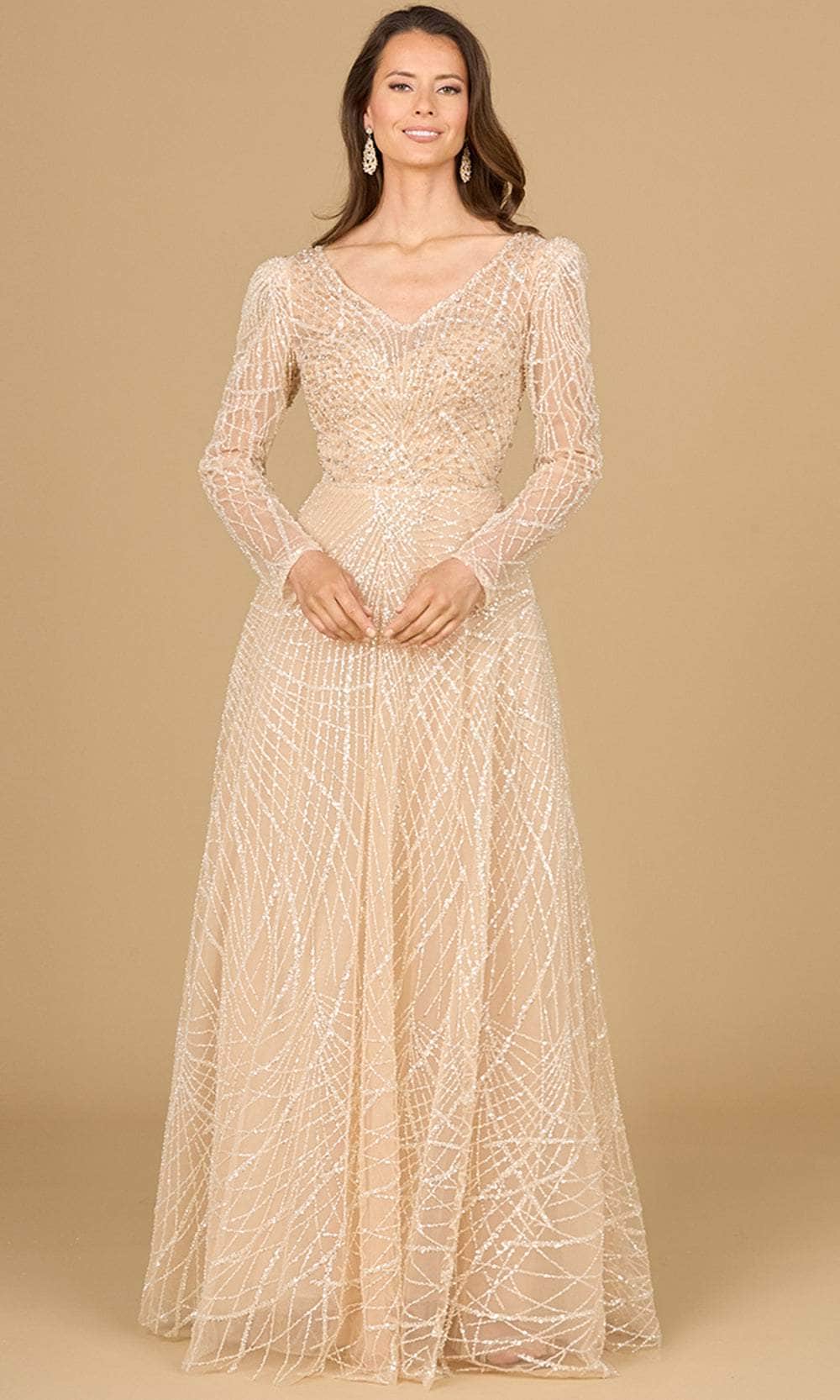 Image of Lara Dresses 29149 - Long Sleeve V-Neck Mother of the Bride Gown