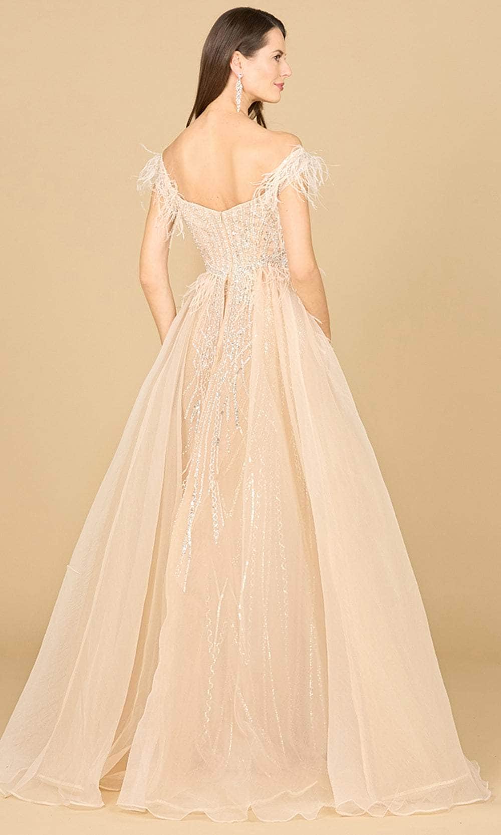 Image of Lara Dresses 29161 - Off-Shoulder Feather Detailed Evening Gown