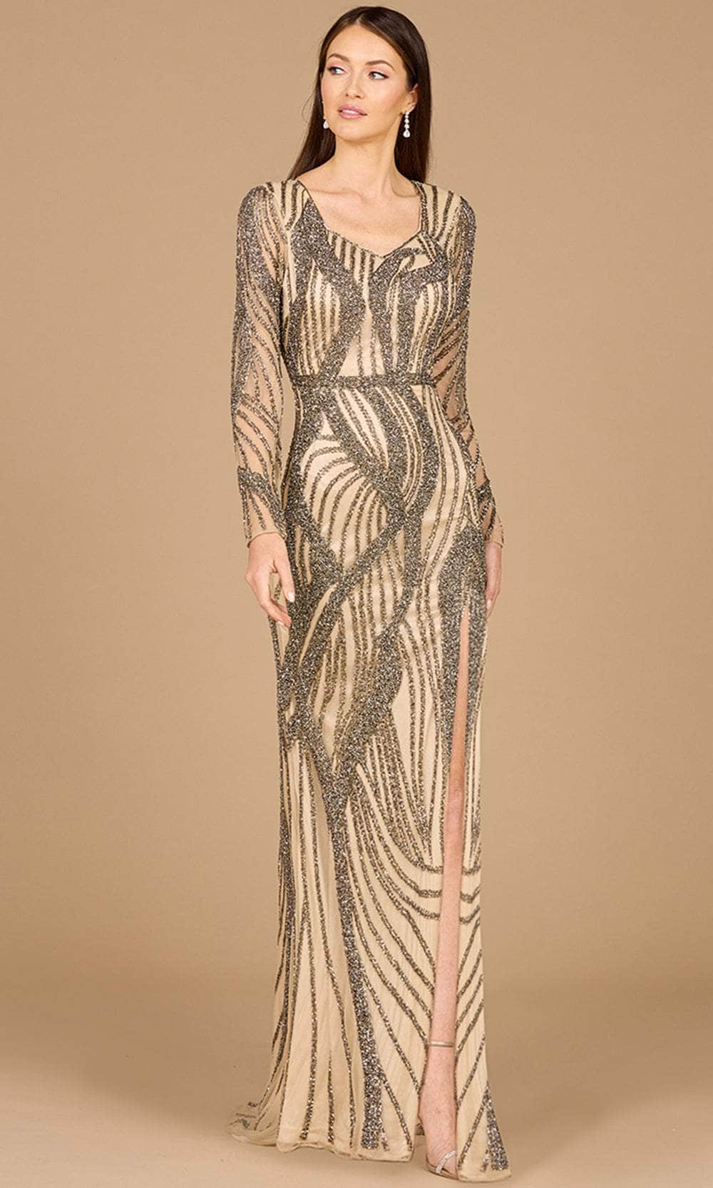 Image of Lara Dresses 29165 - Beaded Long Sleeve Gown with Slit