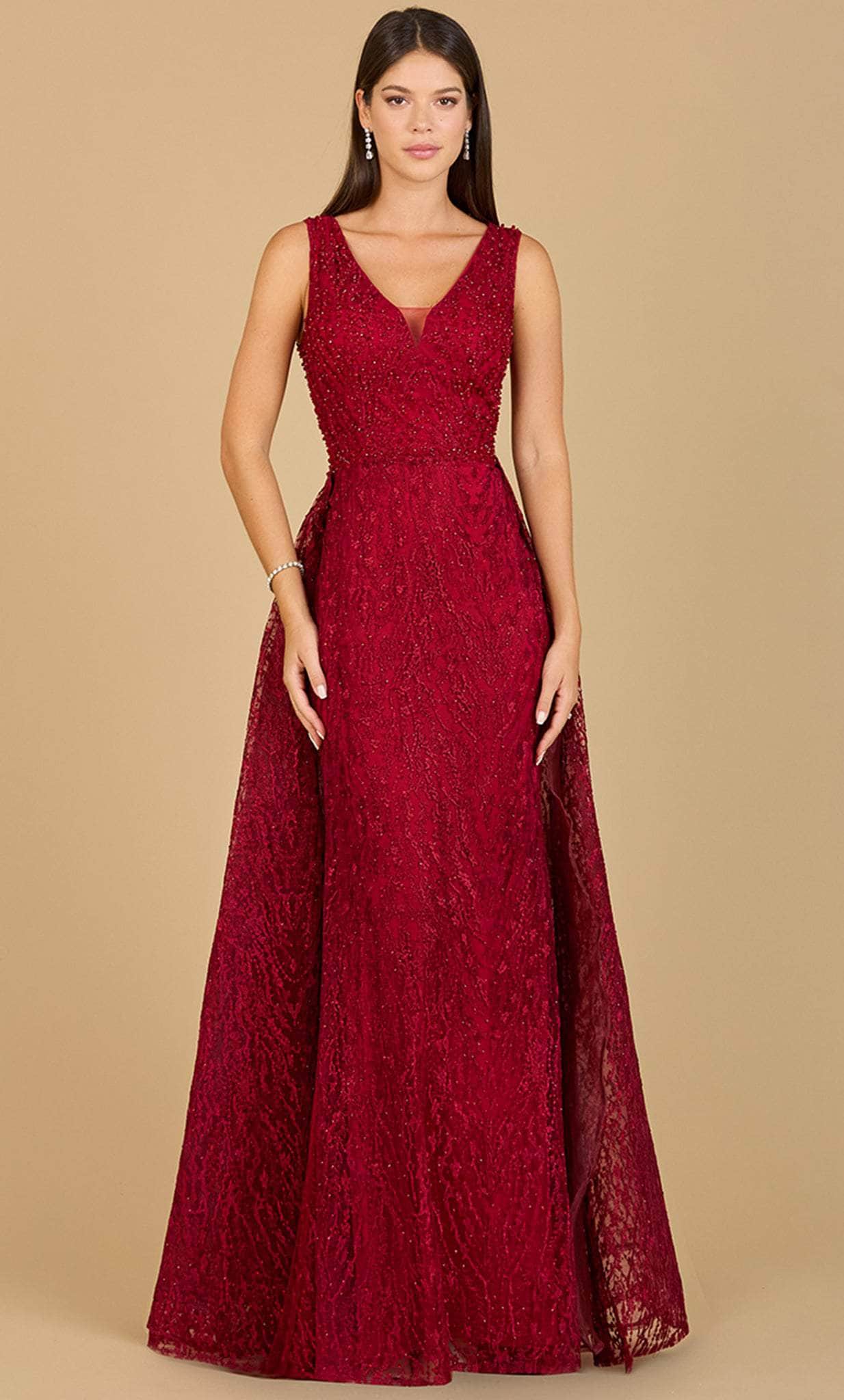 Image of Lara Dresses 29197 - Plunging V-Neck Lace Evening Gown