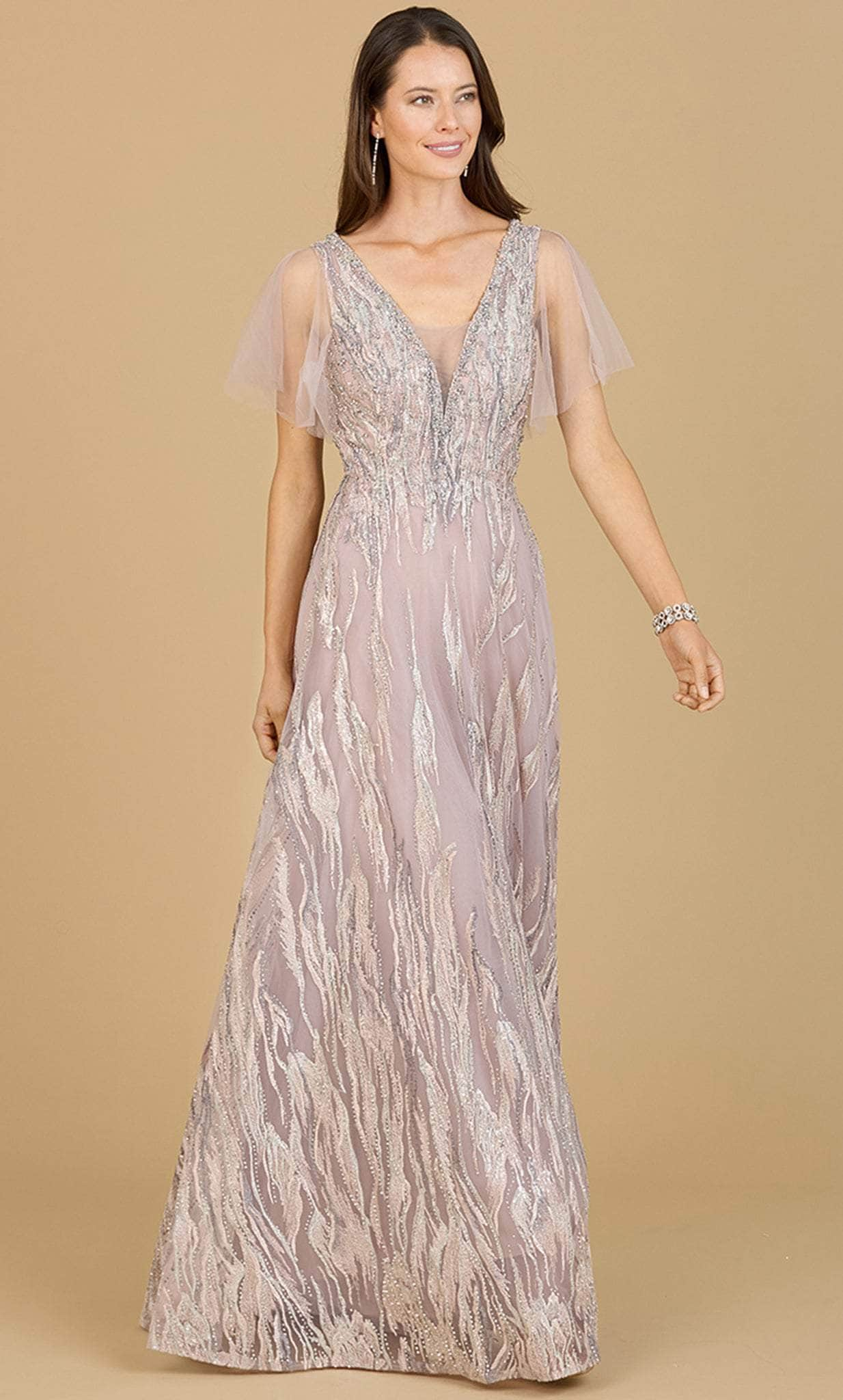 Image of Lara Dresses 29201 - V-Neck Sheer Cape Sleeve Evening Gown