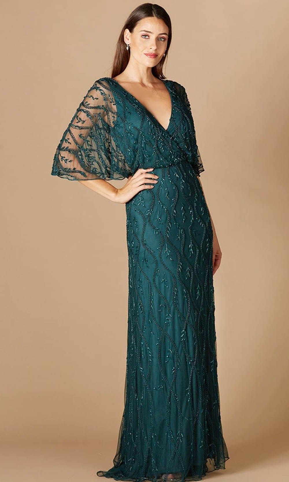 Image of Lara Dresses 29319 - Sheered Angel Sleeves V Neck Ball gown