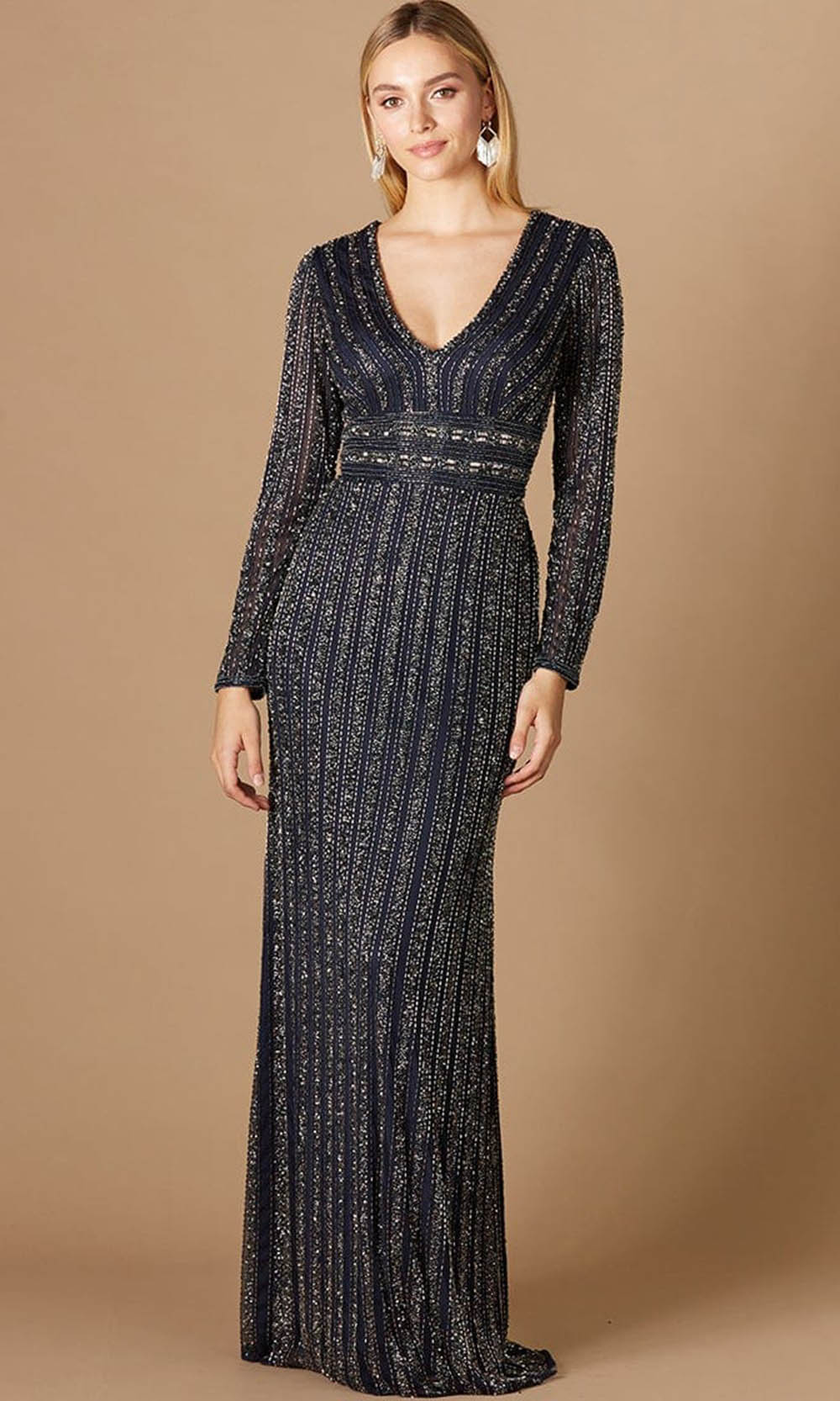 Image of Lara Dresses 29343 - Long Sleeved Empire V Neck Evening Gown