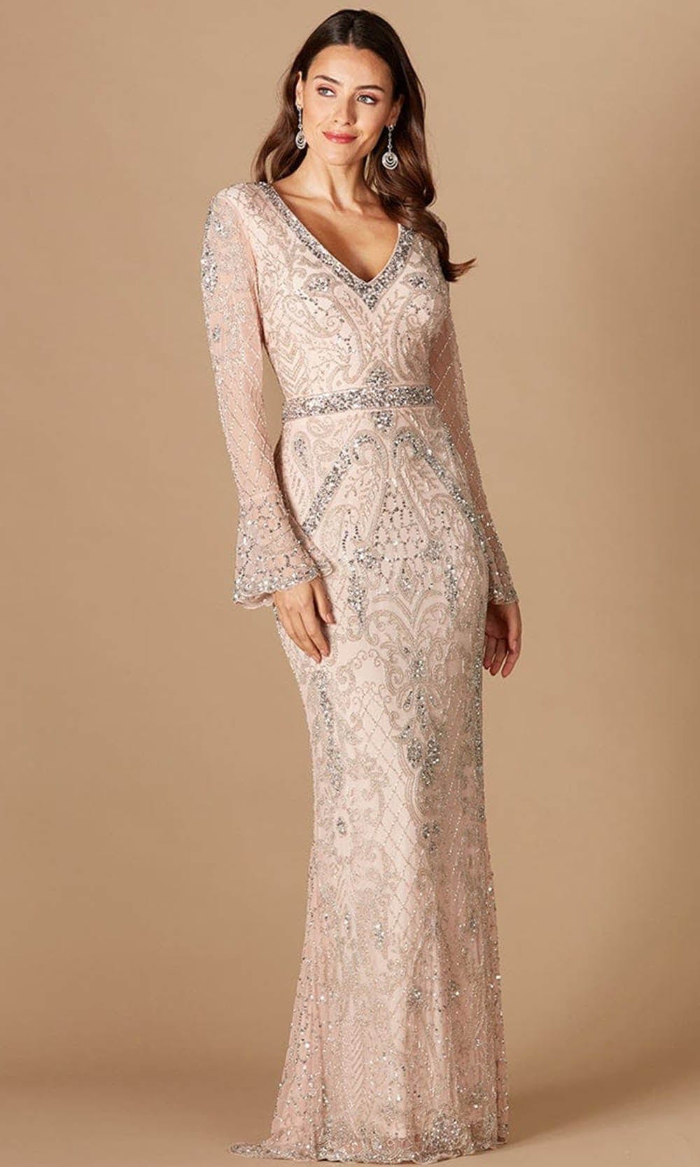Image of Lara Dresses 29358 - Fully Sequined Long Sheer Sleeves Formal Gown