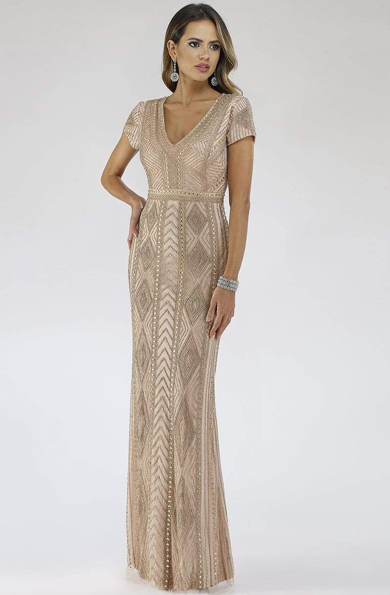 Image of Lara Dresses - 29606 Beaded V-Neck Column Dress