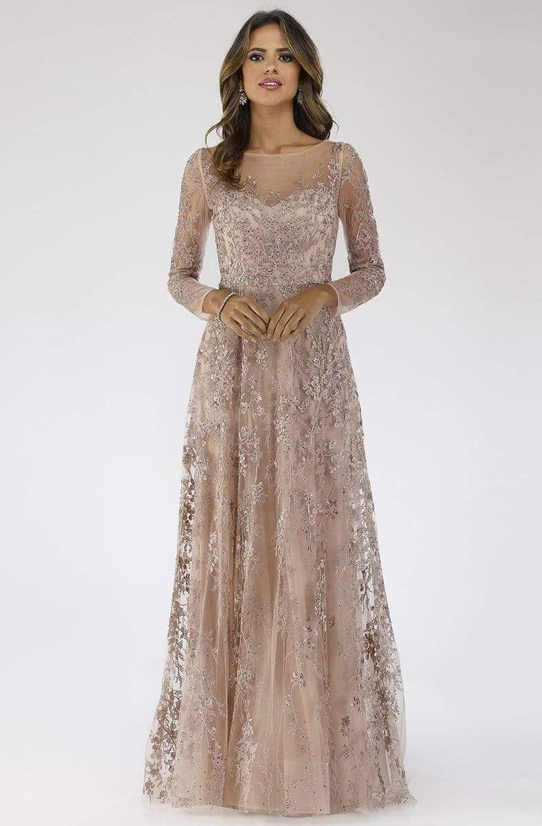 Image of Lara Dresses - 29677 Illusion Long Sleeve Lace Applique A-Line Gown
