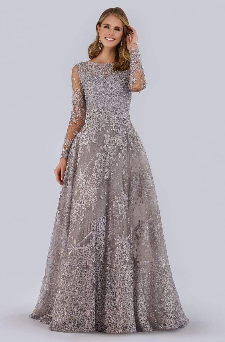 Image of Lara Dresses - 29759 Beaded Foliage Embroidered Illusion A-Line Gown