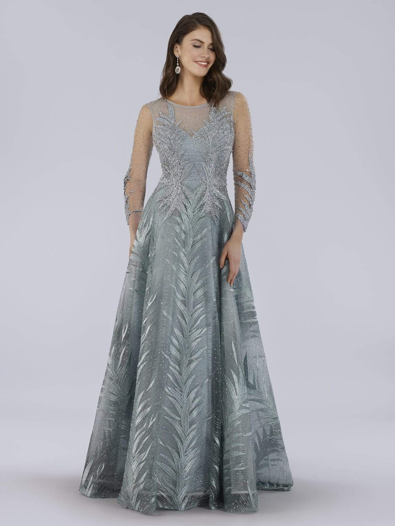 Image of Lara Dresses - 29761 Leaf Motif Embroidered Long Sleeve Gown