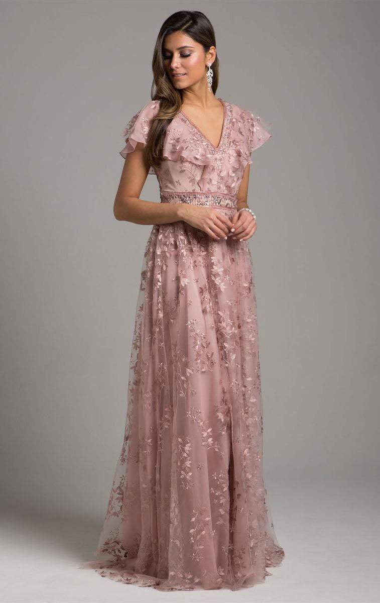 Image of Lara Dresses - 29966 Floral Embellished V-neck Evening Dress
