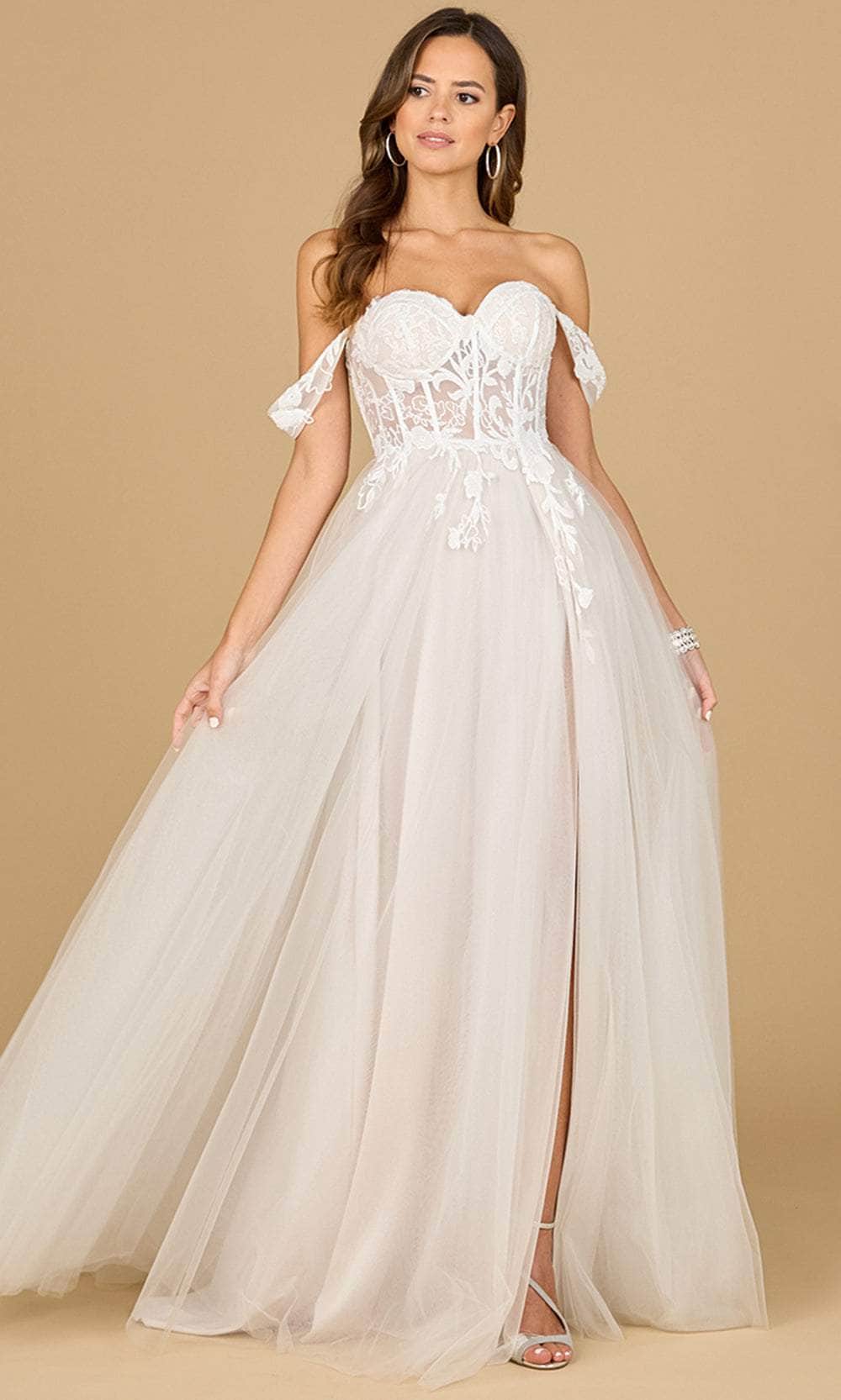 Image of Lara Dresses 51114 - Lace Applique Off-Shoulder Wedding Gown