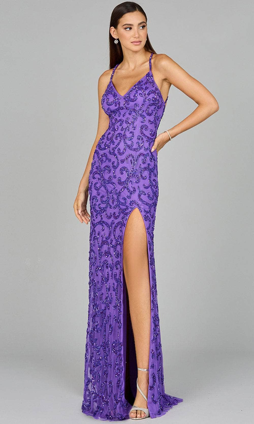 Image of Lara Dresses 9950 - Spaghetti Strap Beaded Evening Dress