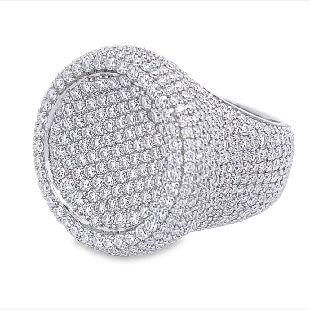Image of Large Round Pave Iced Out VVS Moissanite Ring 925 Sterling Silver ID 42346436624577