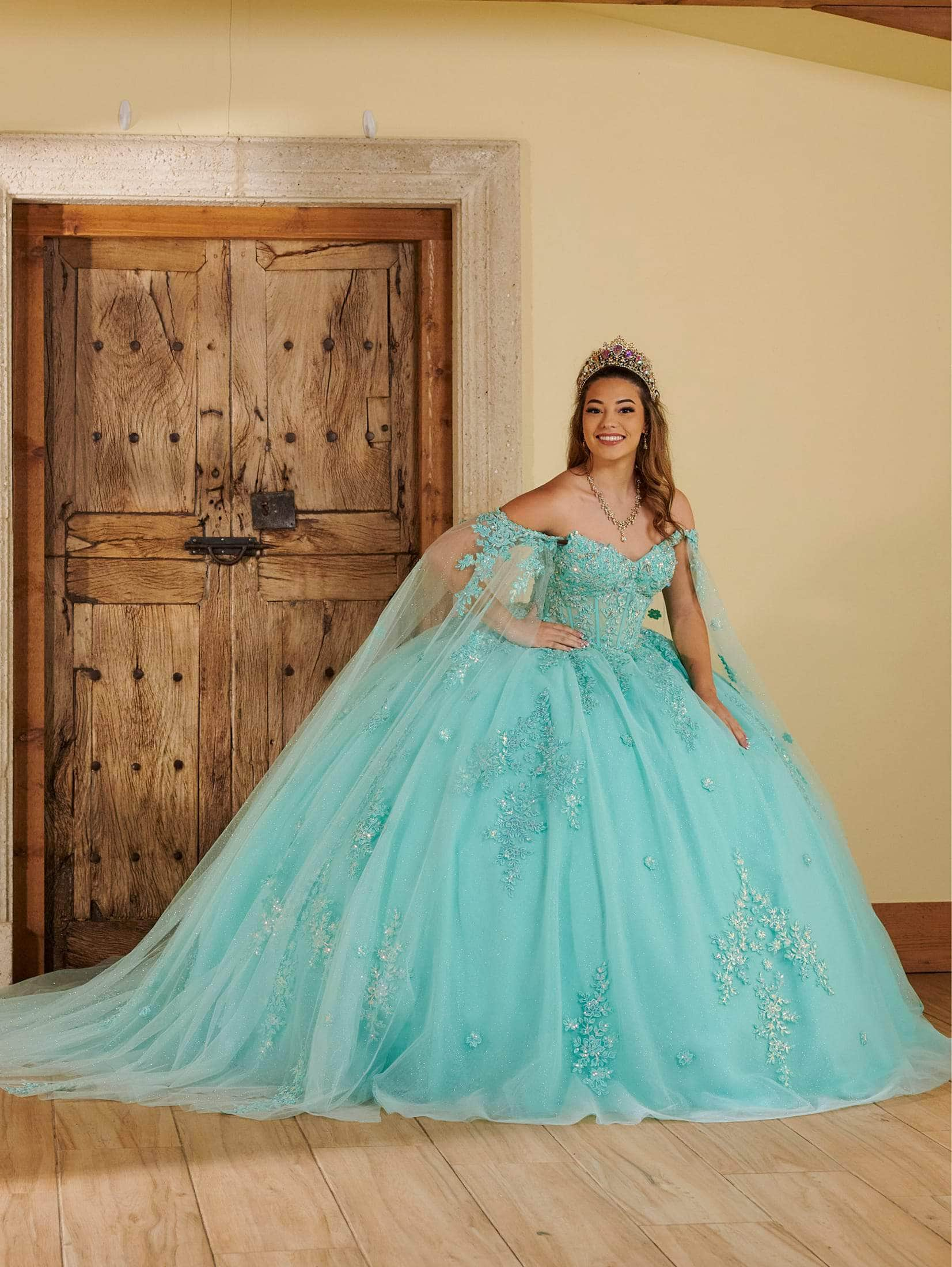 Image of Lizluo Fiesta 56516 - Beaded Floral Applique Sleeveless Ballgown