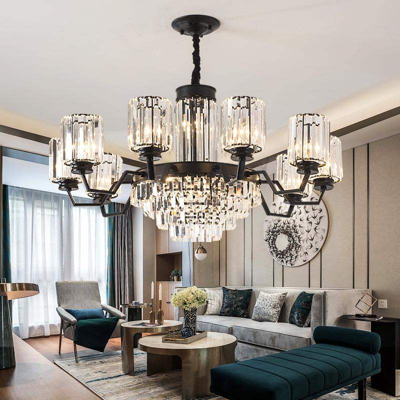 Image of Luxury Crystal Chandelier Lighting Home Foyer Iron Lamps Modern Hotel Large Crystal Pendant Lamp American Dining Room
