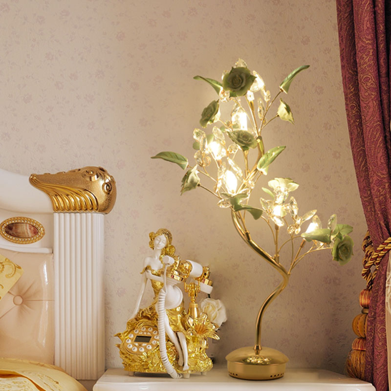 Image of Luxury crystal lamp creative modern romantic wedding room bedroom bedside table lamps Villa decorative lighting Hotel room light