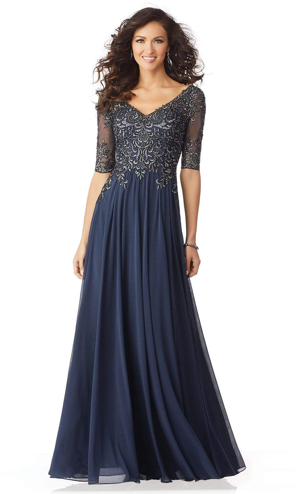 Image of MGNY By Mori Lee - 71805 Embroidered V-neck A-line Gown