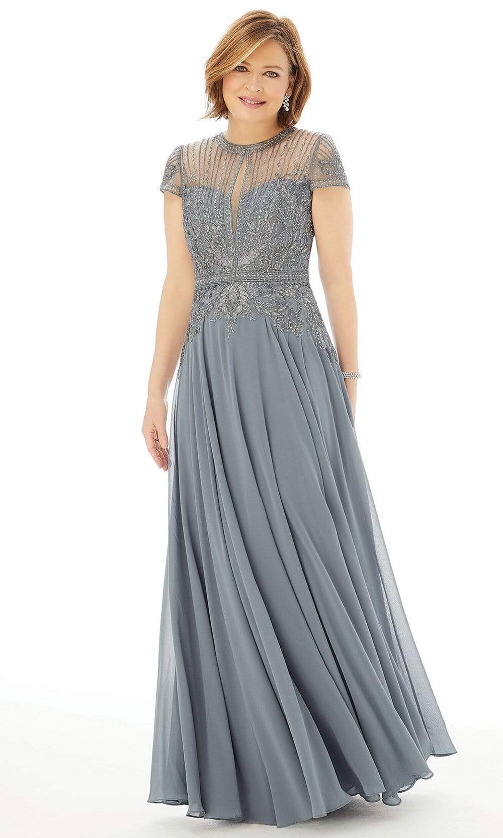 Image of MGNY By Mori Lee - 72221 Beaded Embroidery Illusion Neck Chiffon Gown
