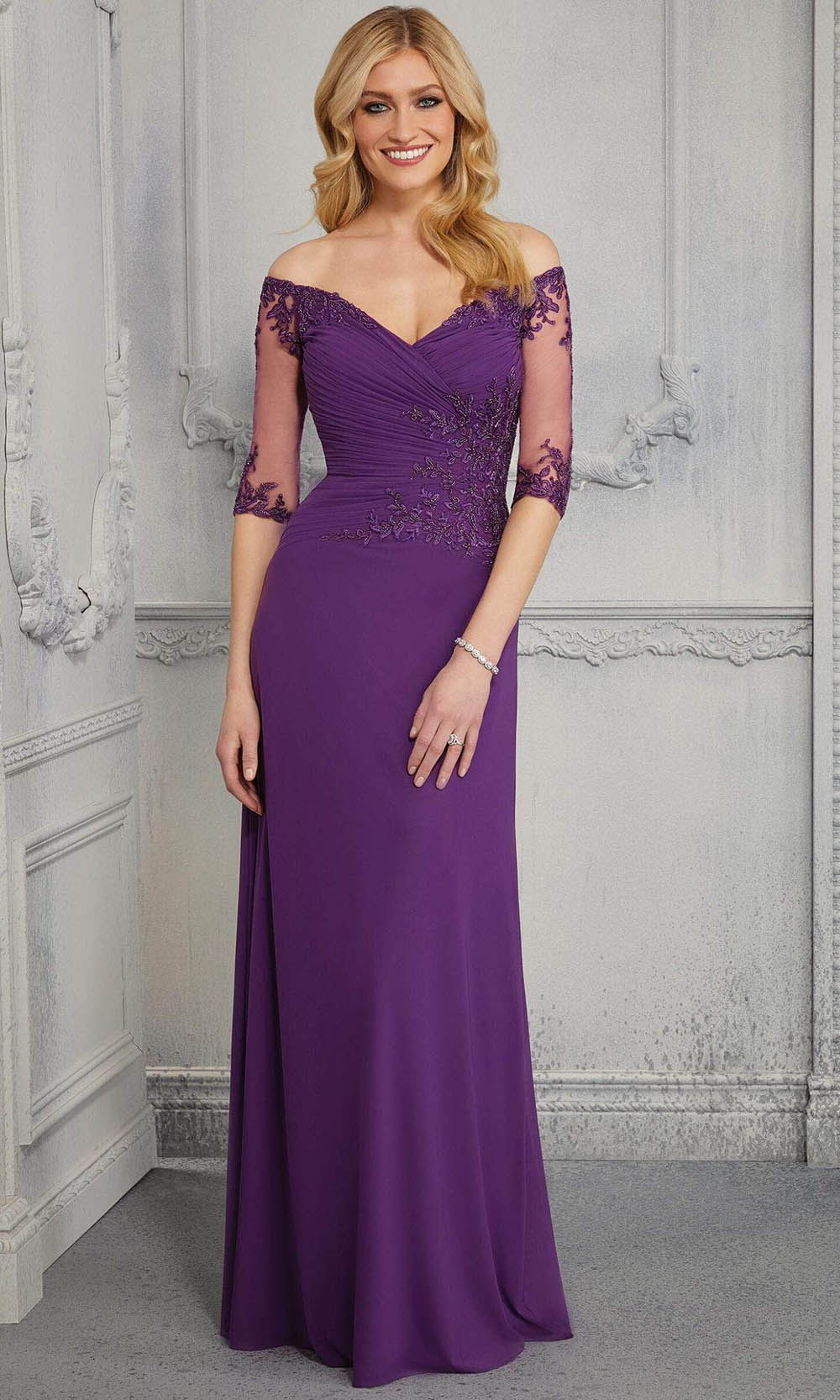 Image of MGNY By Mori Lee - 72411 Wide Neck Soft Stretch Column Gown