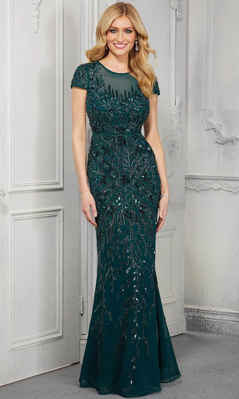 Image of MGNY By Mori Lee - 72426 Leaf Motif Beaded Formal Evening Dress