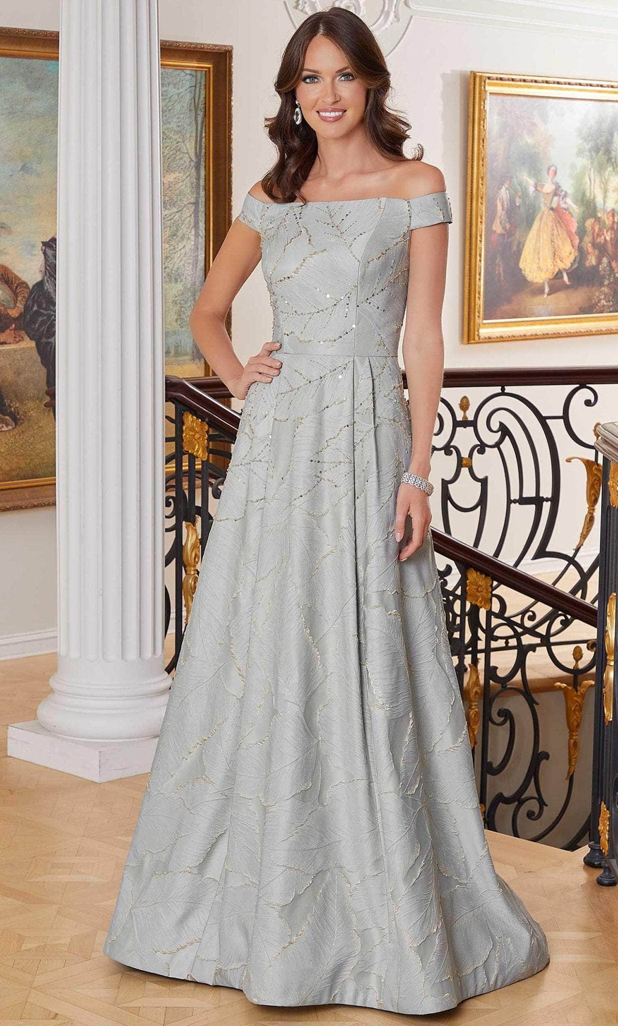 Image of MGNY By Mori Lee 72712 - Feather Embossed Pattern A-line Gown