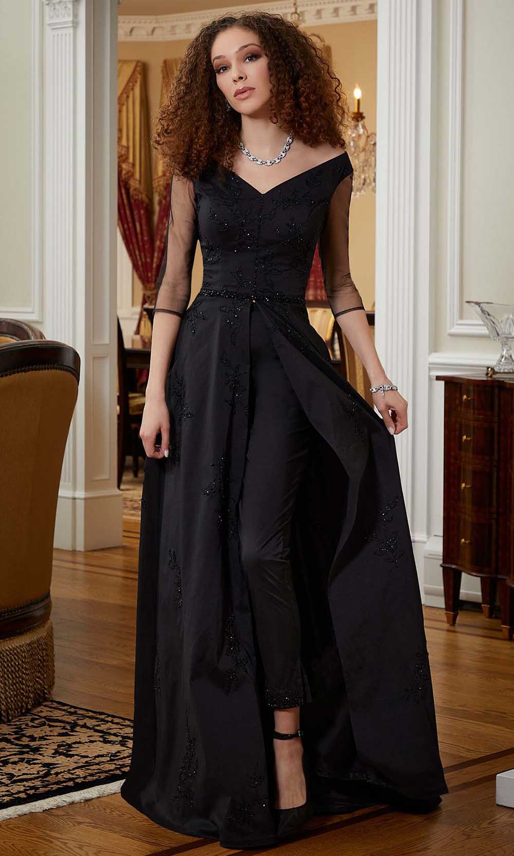 Image of MGNY By Mori Lee 72810 - Illusion Sleeve V-Neck Evening Gown