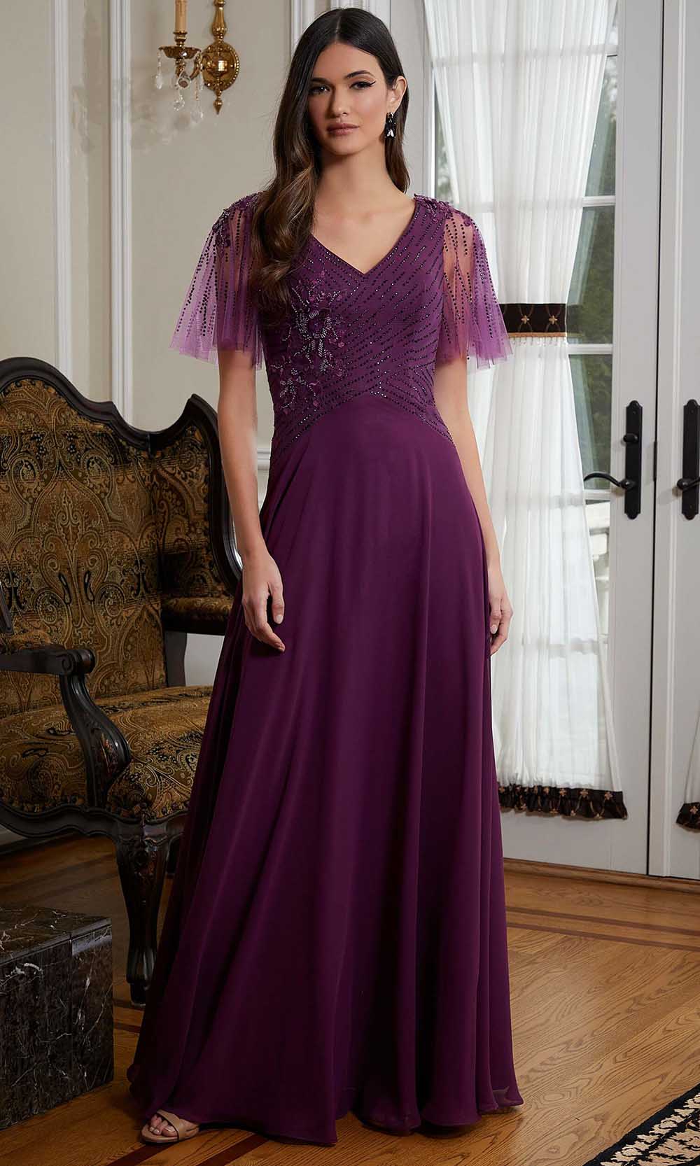 Image of MGNY By Mori Lee 72819 - Flutter Sleeve Chiffon Evening Gown