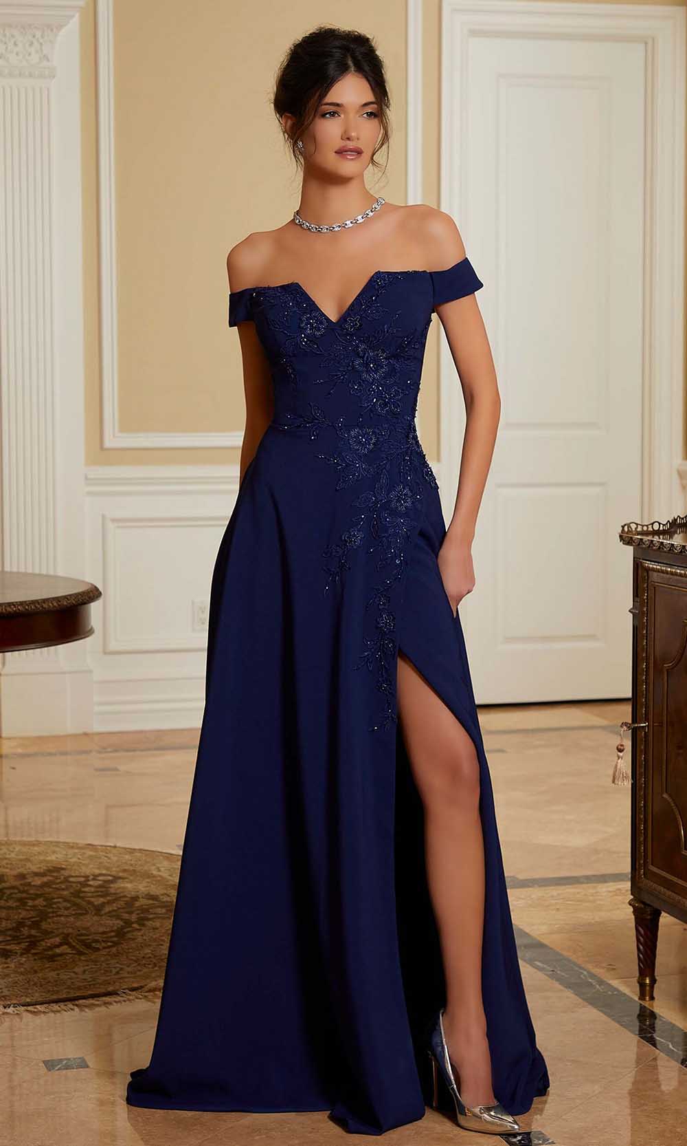 Image of MGNY By Mori Lee 72826 - Beaded Lace A-Line Evening Gown