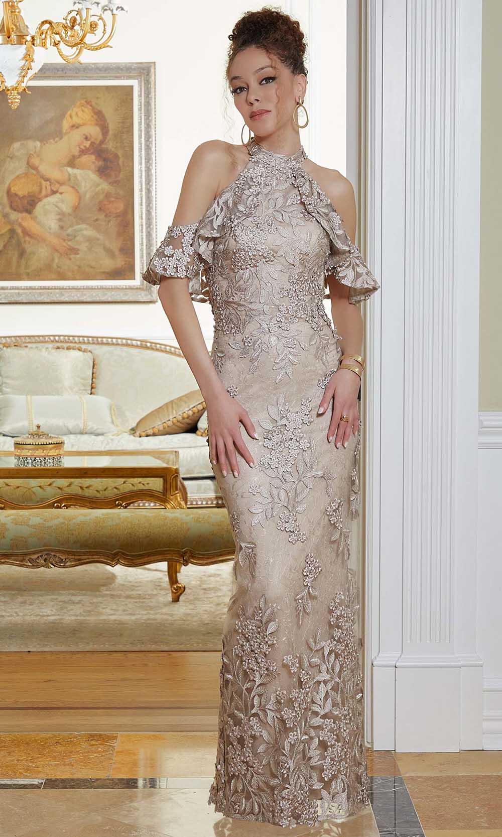 Image of MGNY By Mori Lee 72838 - Embroidered Halter Neck Evening Gown