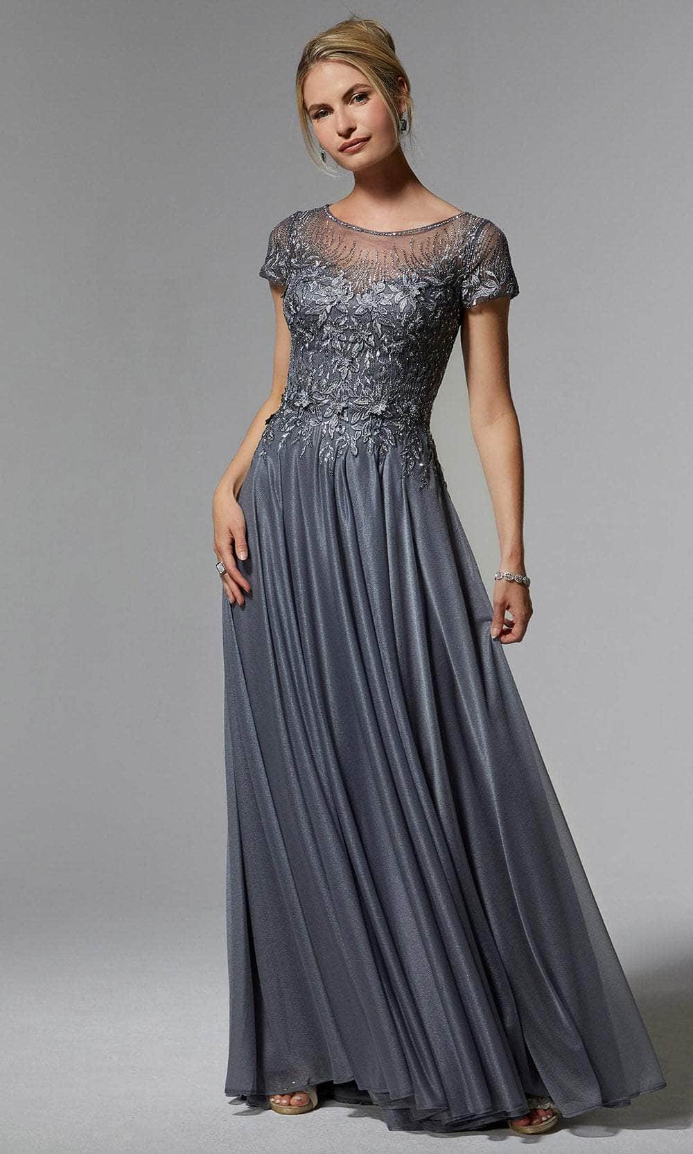 Image of MGNY By Mori Lee 72905 - Short Sleeve Embroidered Evening Dress