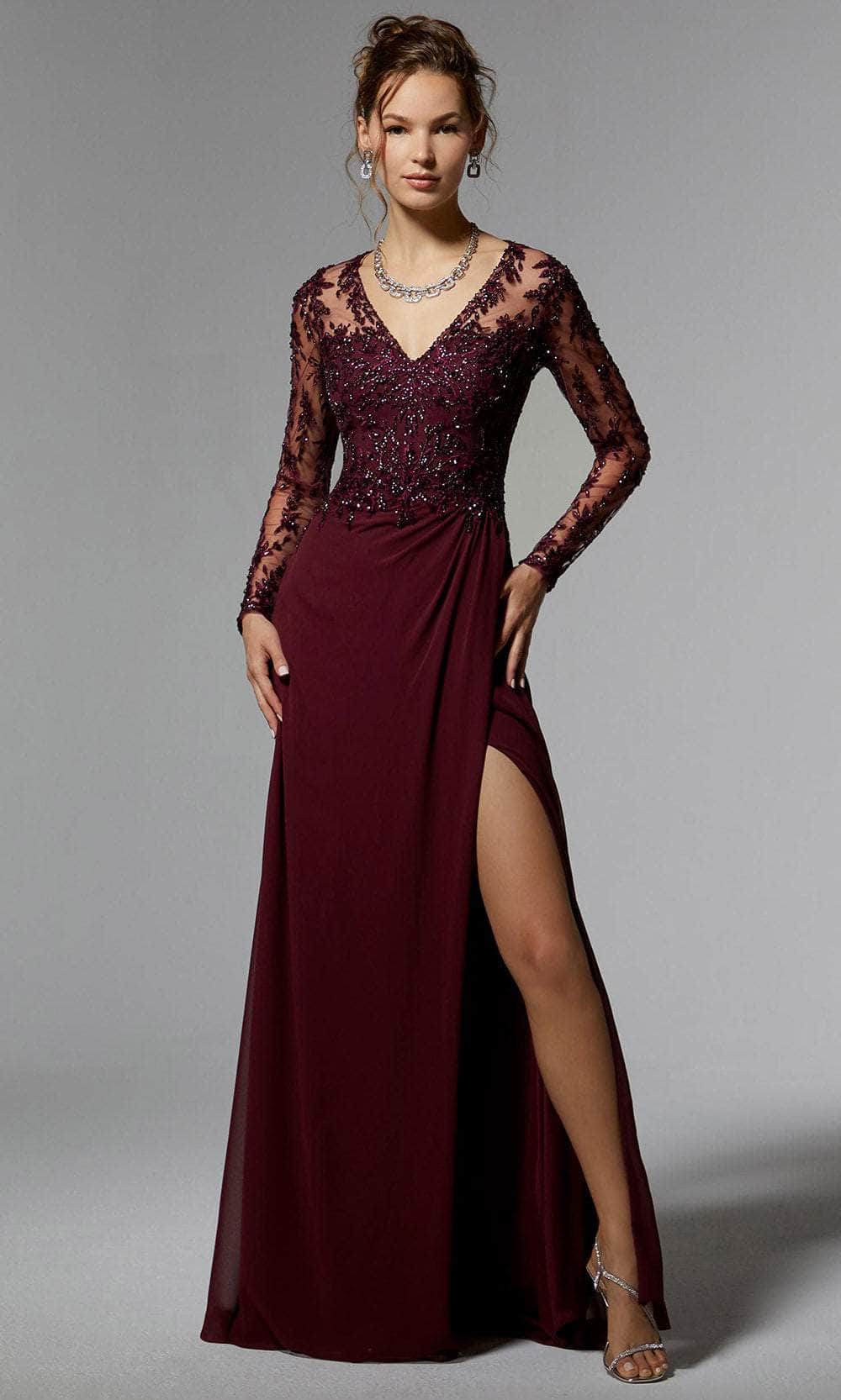 Image of MGNY By Mori Lee 72906 - Embroidered Long Sleeve Evening Dress
