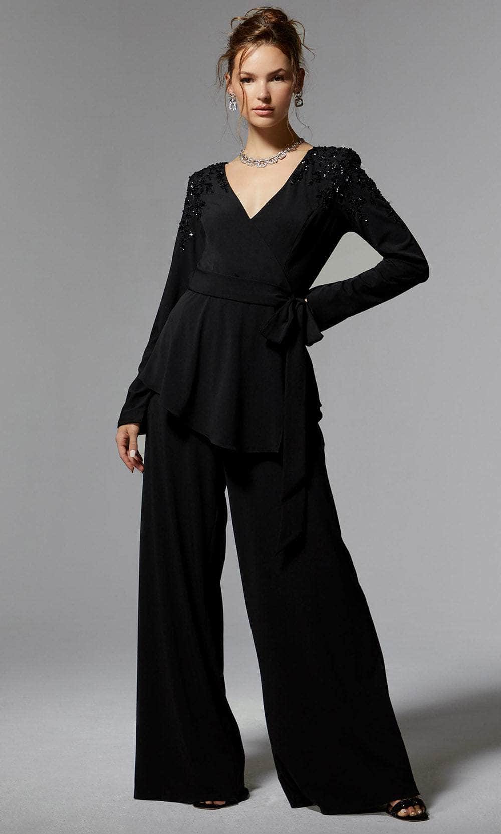 Image of MGNY By Mori Lee 72911 - Embroidered Jersey Pantsuit