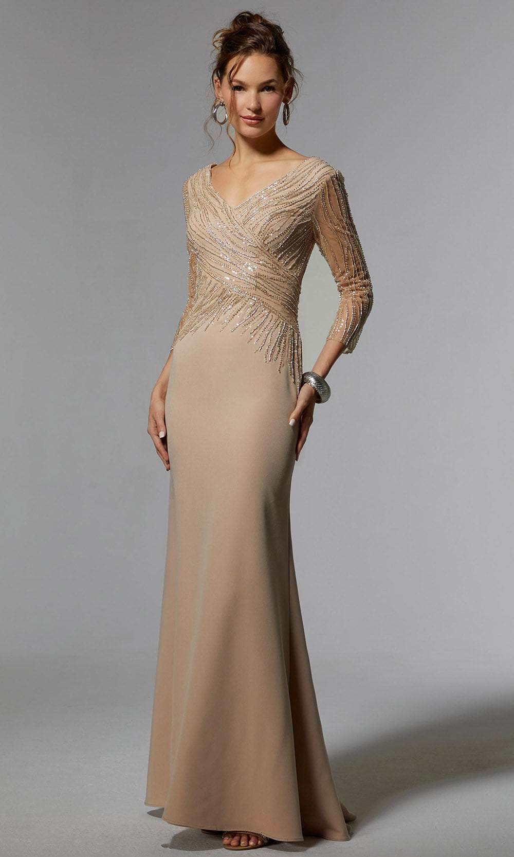 Image of MGNY By Mori Lee 72916 - Beaded V-Neck Evening Dress