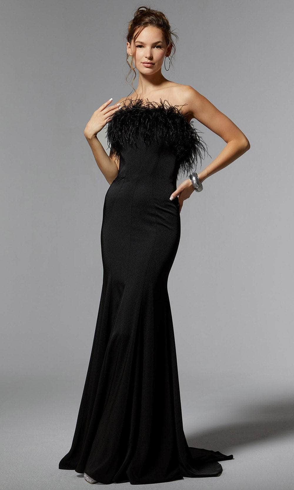 Image of MGNY By Mori Lee 72923 - Feather Trimmed Evening Dress