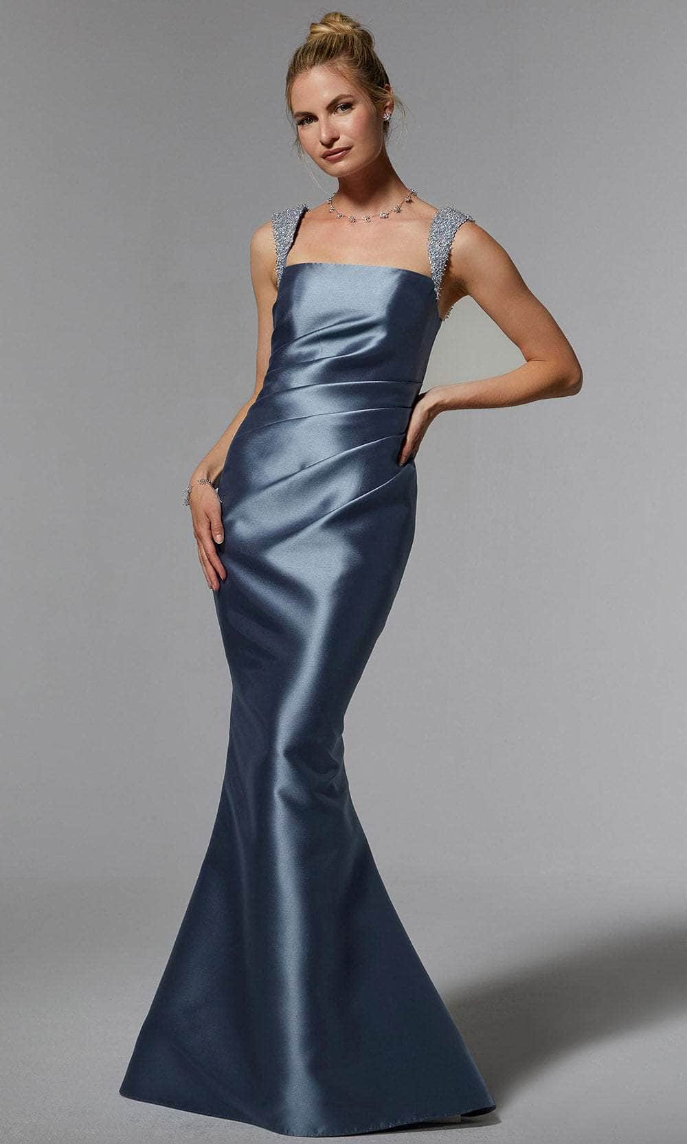 Image of MGNY By Mori Lee 72925 - Bejeweled Satin Evening Gown