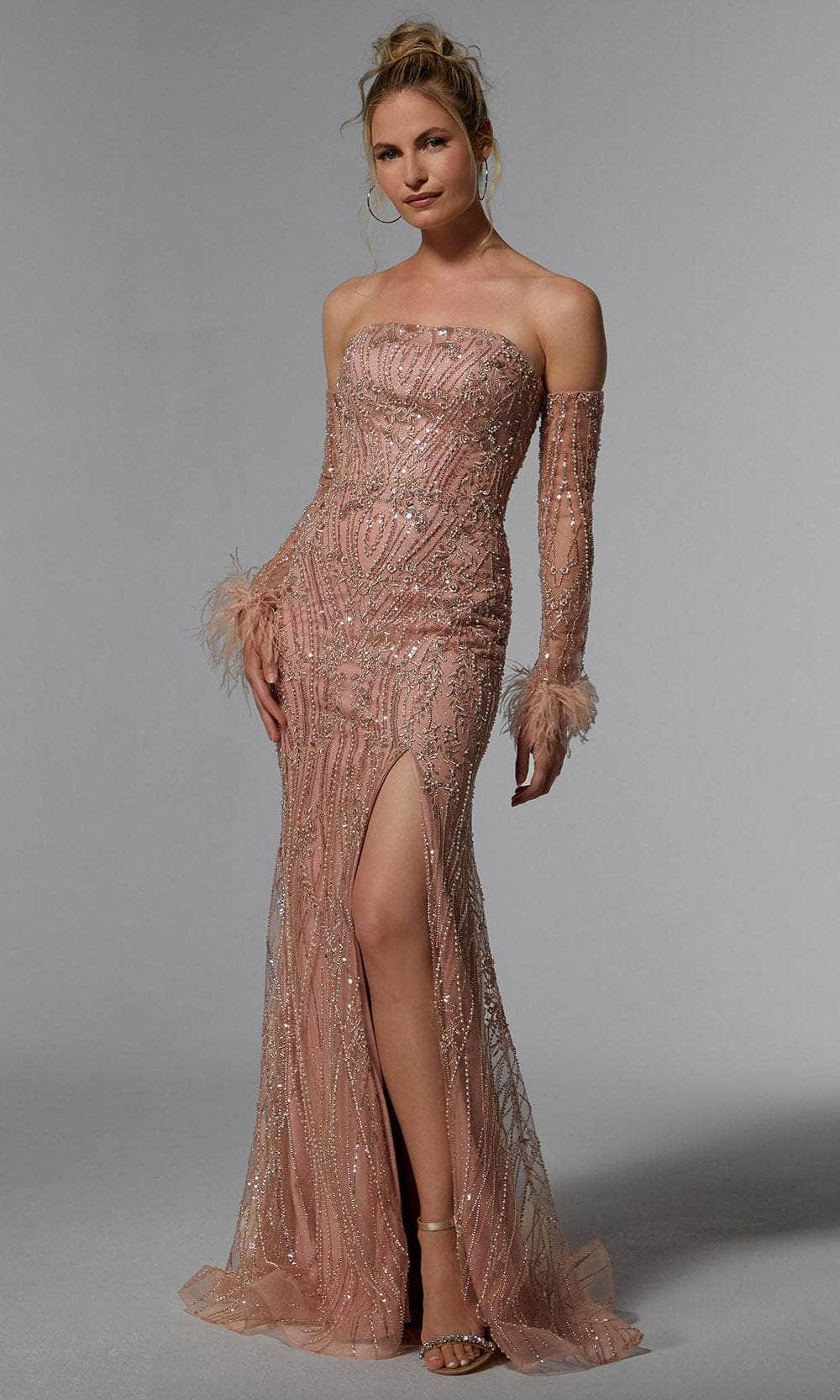 Image of MGNY by Mori Lee 72934 - Beaded High Slit Evening Dress