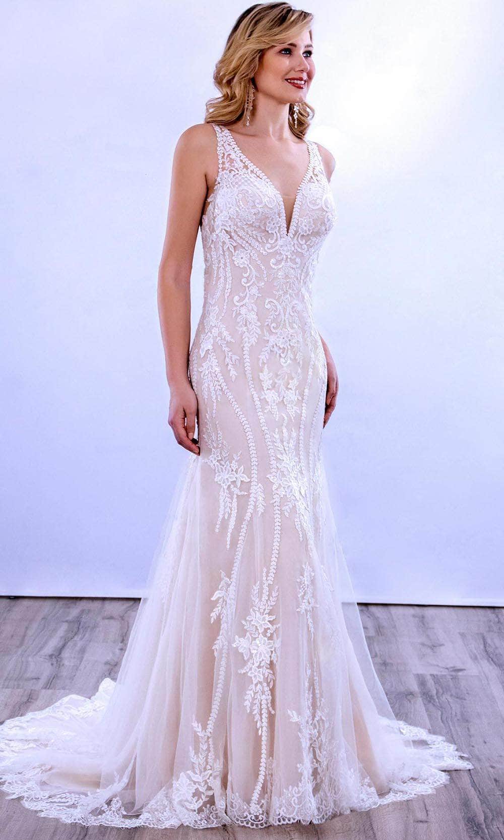 Image of MNM Couture 10093 - V Shaped Laced Mermaid Dress