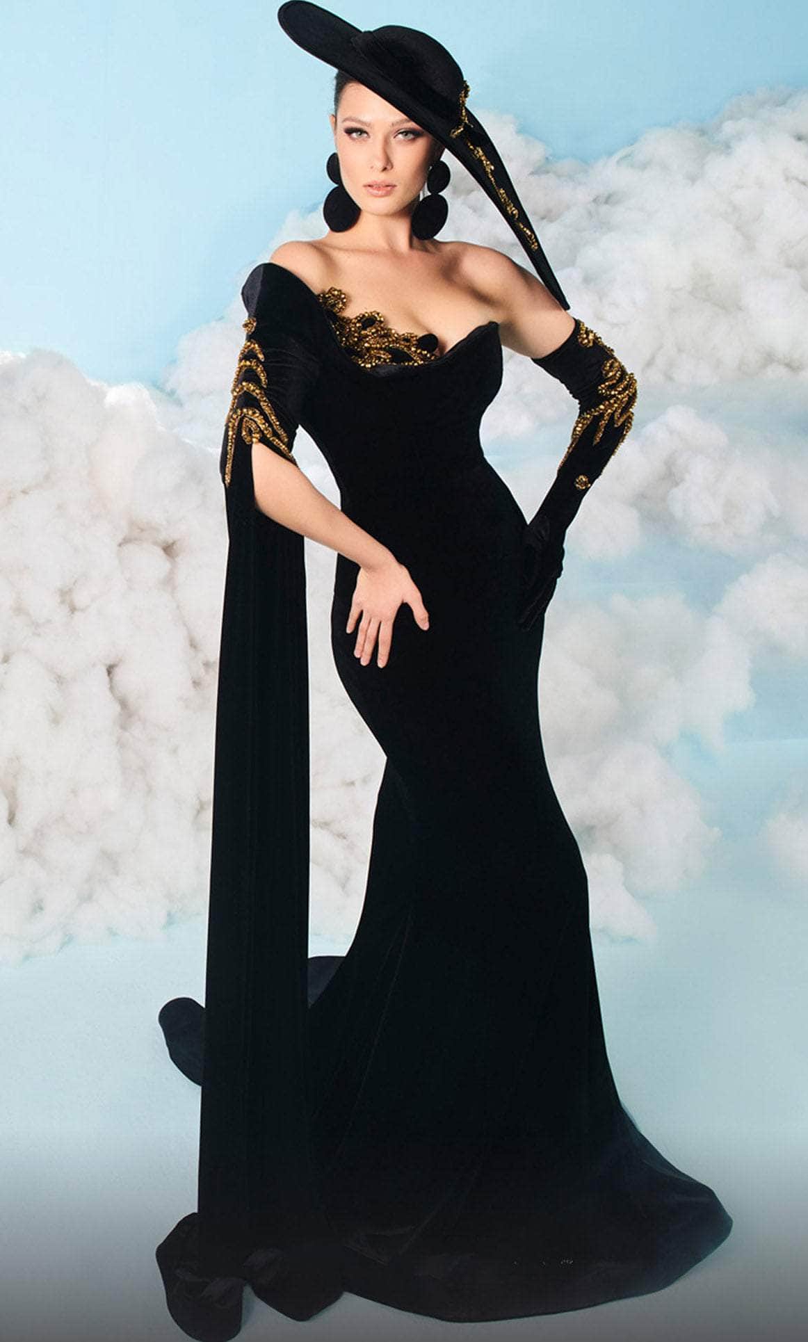 Image of MNM Couture 2606 - Split Cape Sleeve Evening Gown
