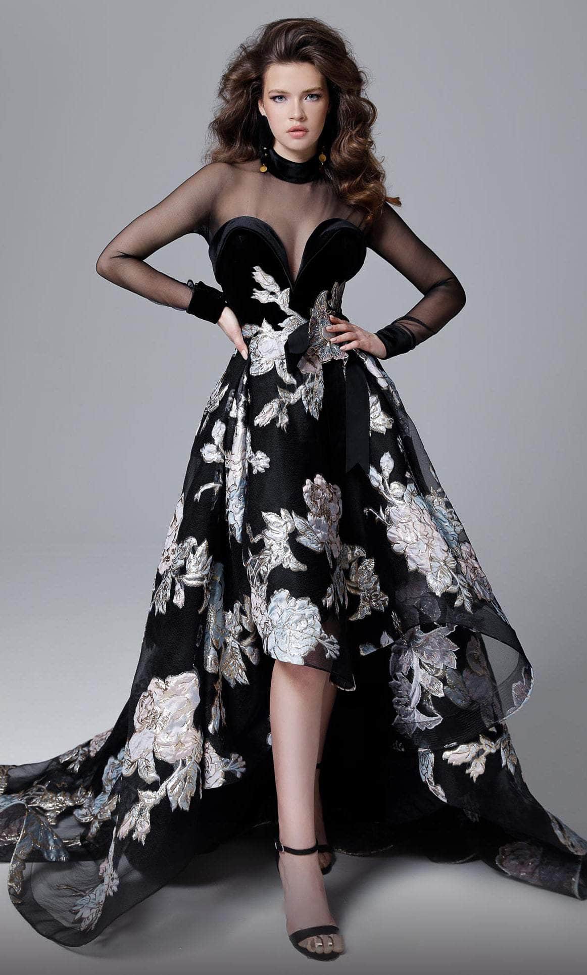 Image of MNM Couture 2715 - High Low Sheer Floral Gown