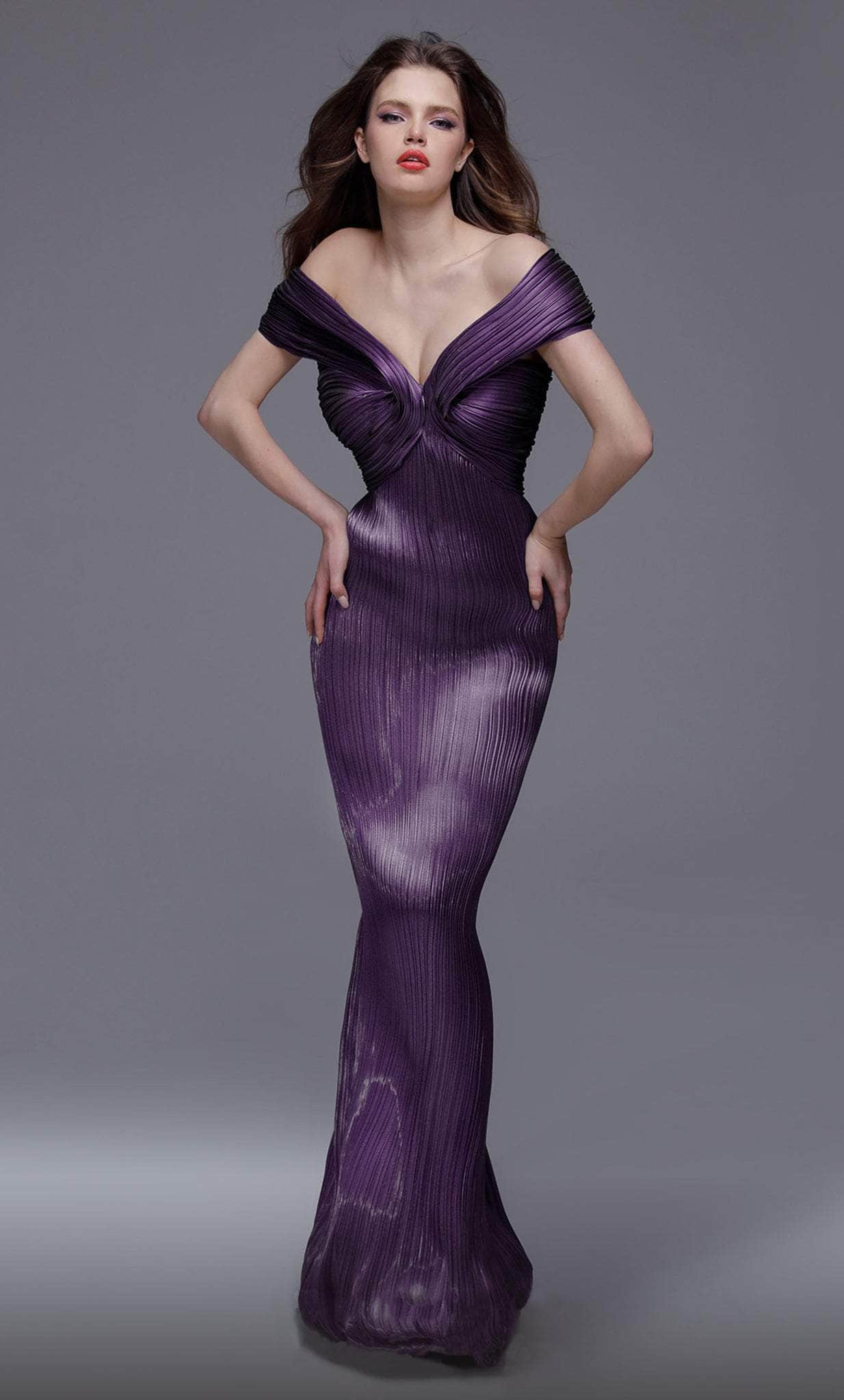 Image of MNM Couture 2729 - Metallic Pleated Evening Gown