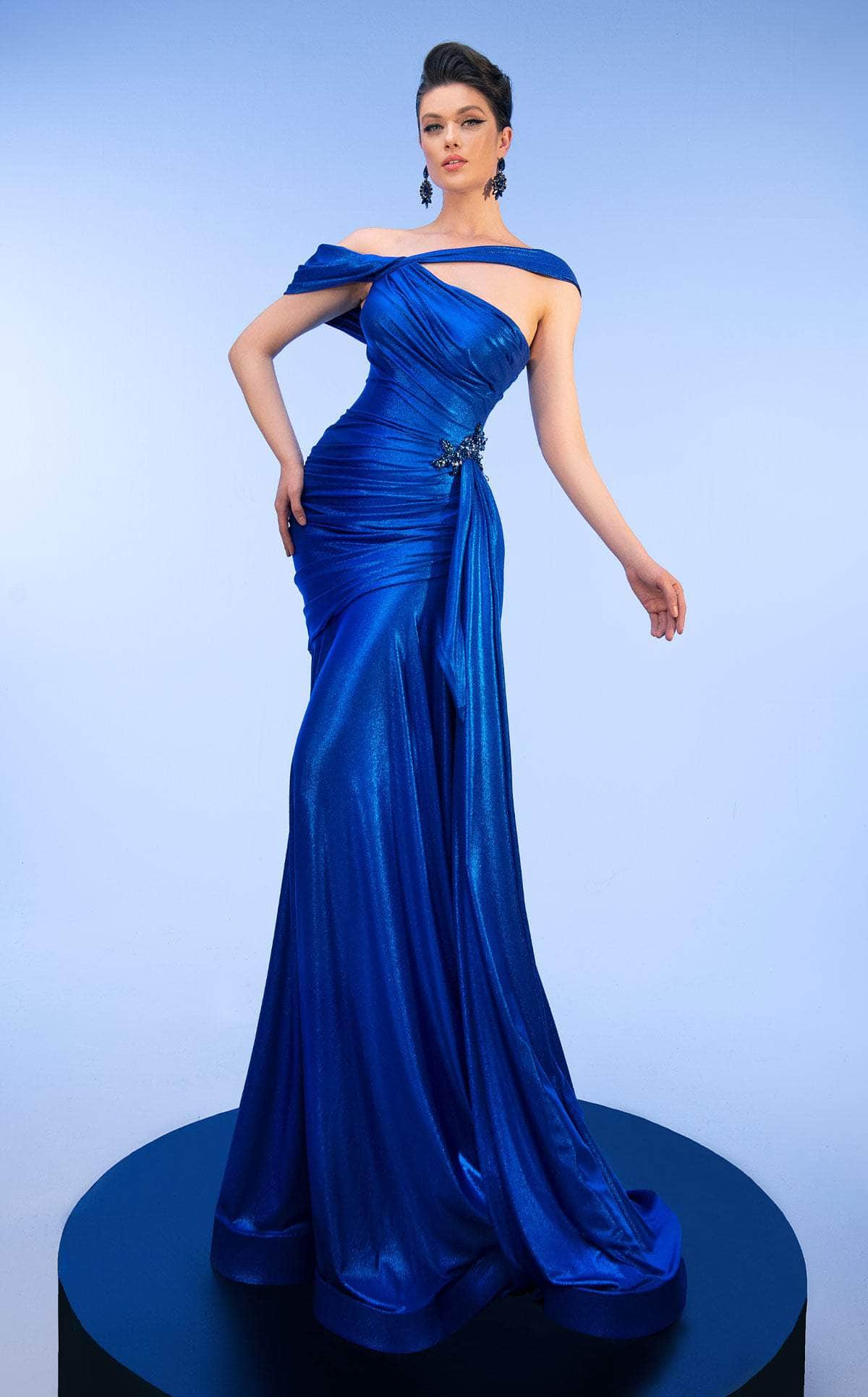 Image of MNM Couture 2792 - Asymmetric Metallic Crepe Gown