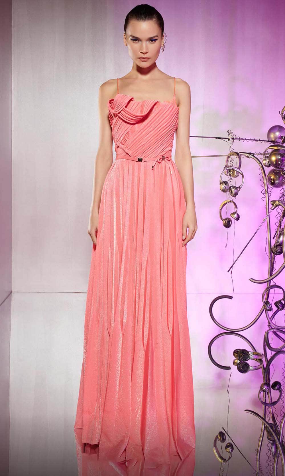 Image of MNM Couture E0045 - Pleated A-Line Long Dress