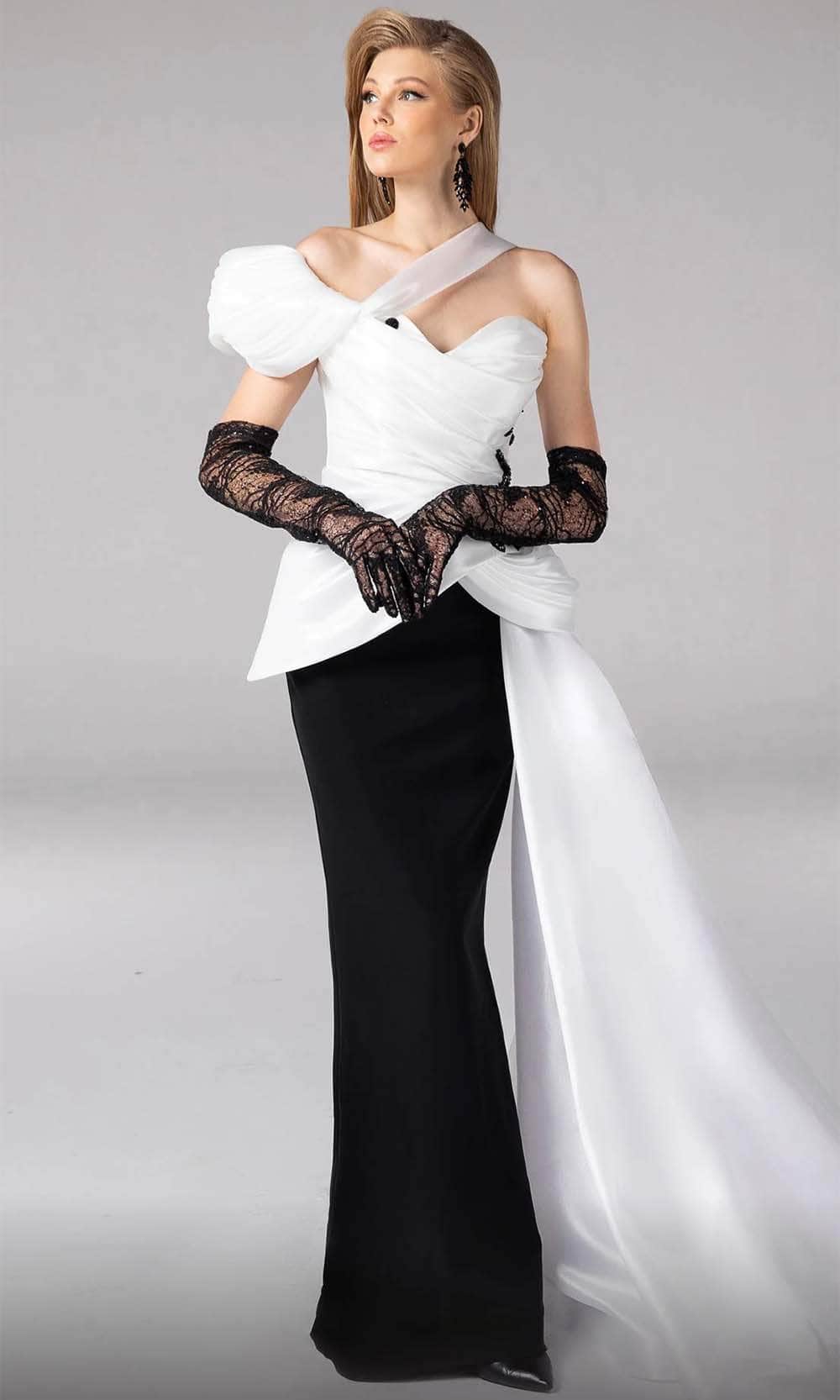 Image of MNM Couture F02810 - Draped Asymmetrical Evening Dress