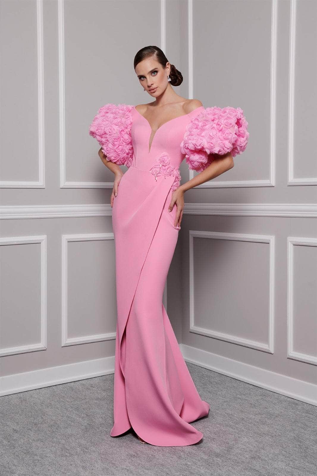 Image of MNM Couture F02824 - Floral Sleeve Evening Gown