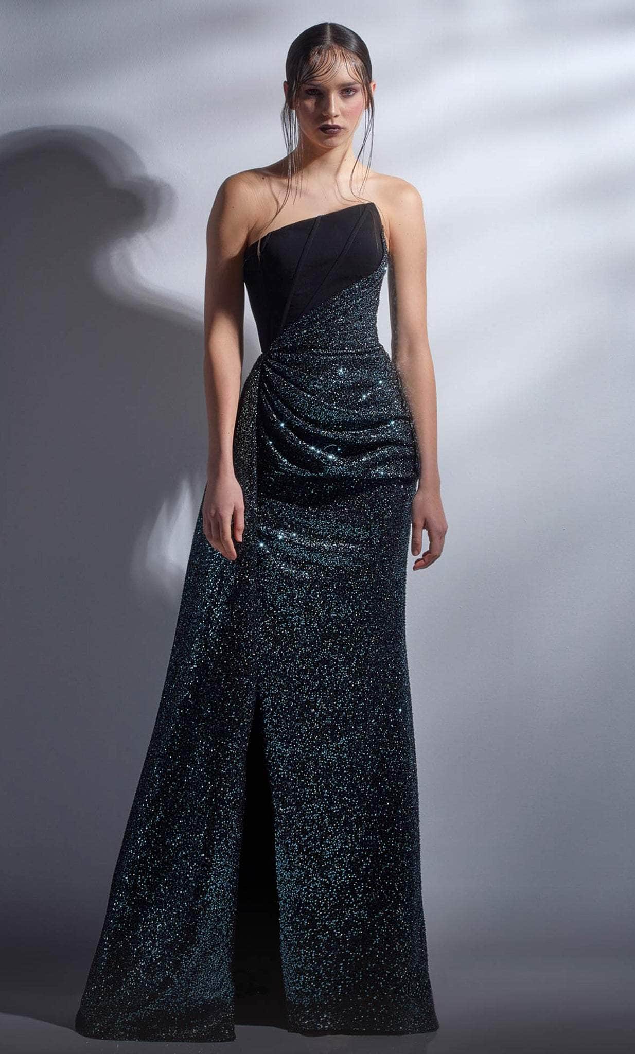 Image of MNM Couture G1251 - Asymmetrical Glitter Evening Gown