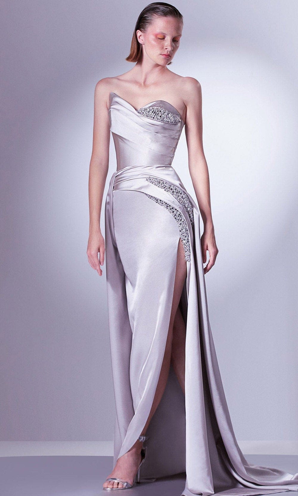 Image of MNM Couture G1336 - Beaded Sash Evening Gown