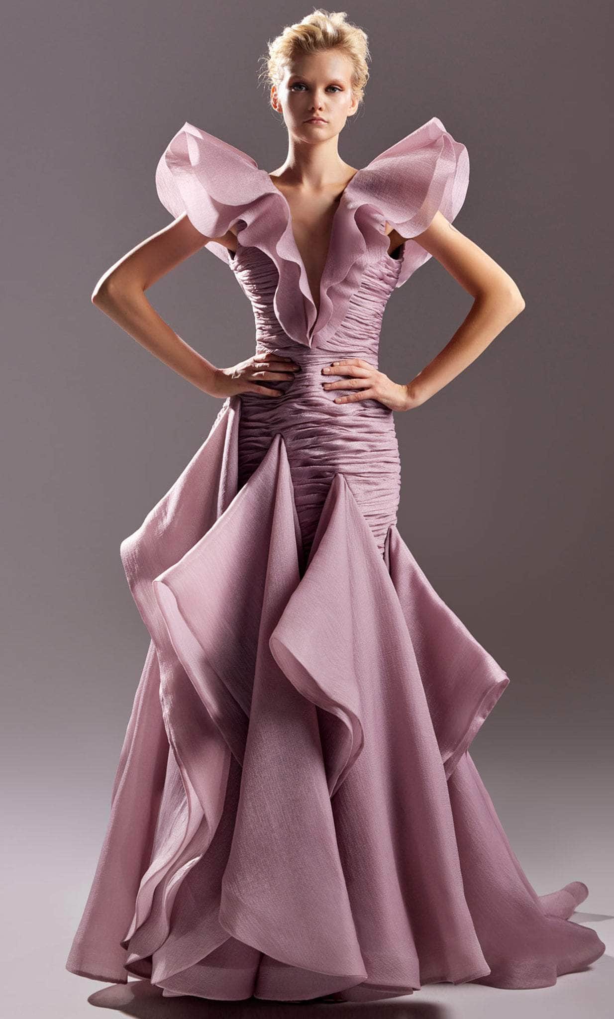 Image of MNM Couture G1504 - Ruffle Sleeve Trumpet Evening Gown