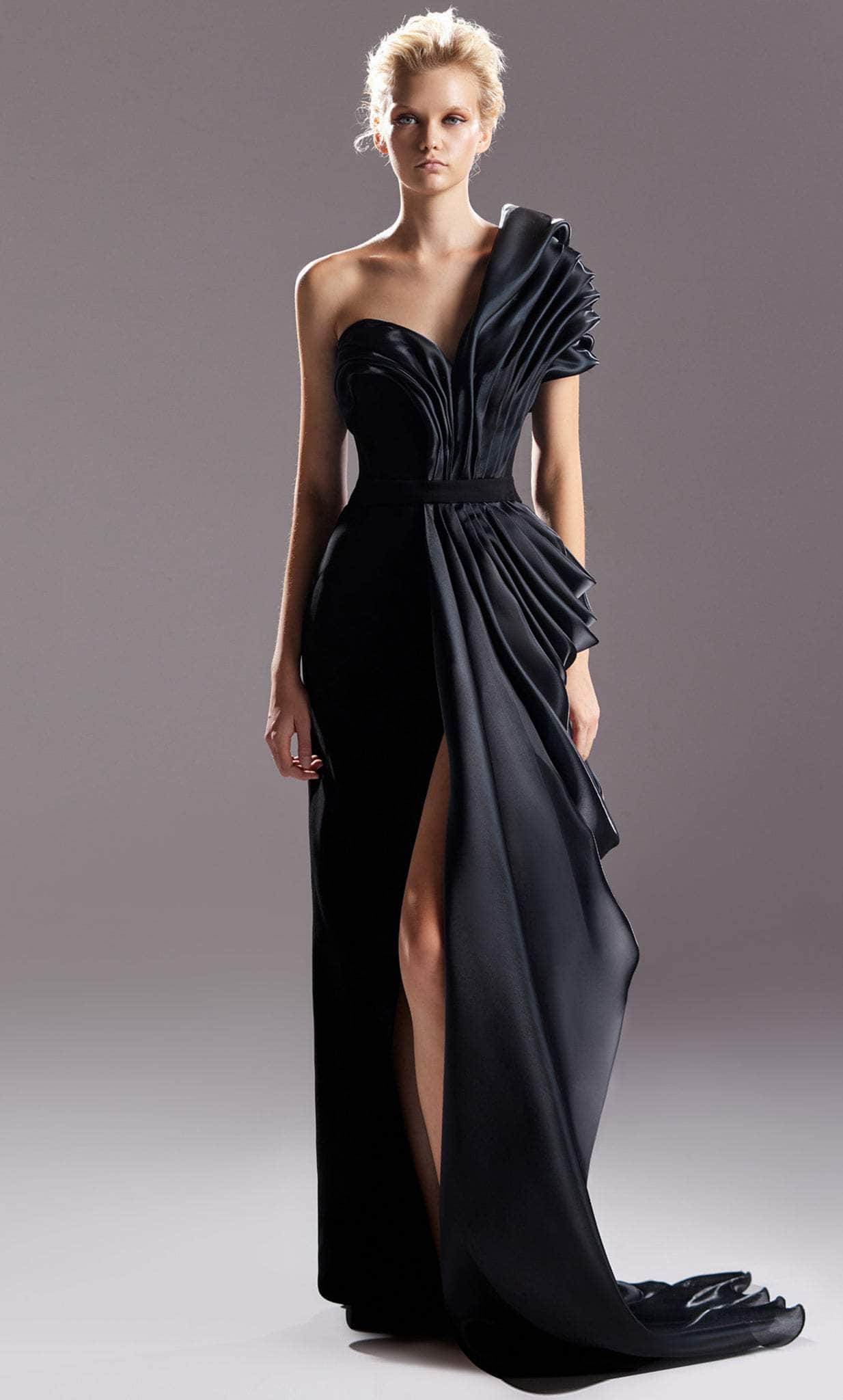 Image of MNM Couture G1507 - Asymmetrical Drape Evening Gown
