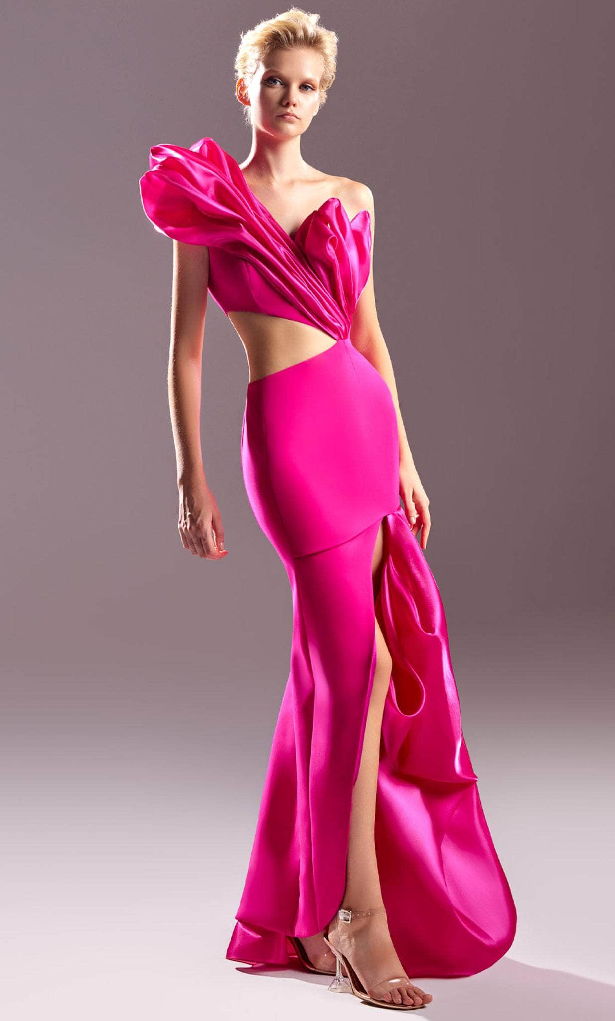 Image of MNM Couture G1538 - One-Sleeve Side Cut-Out Prom Dress
