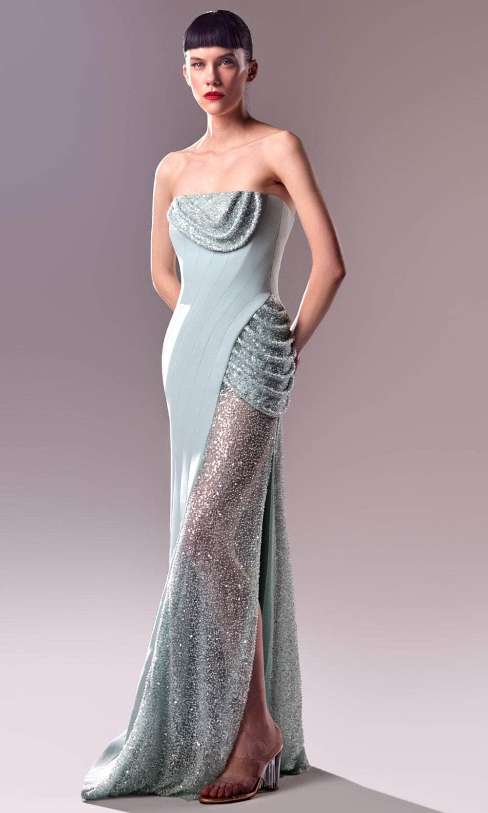 Image of MNM Couture G1613 - Strapless Beaded Mesh Embellished Gown