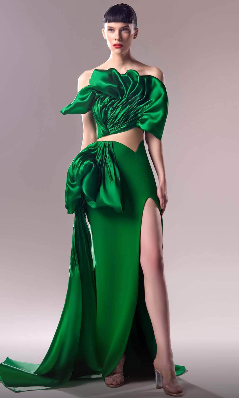 Image of MNM Couture G1614 - Ruffled Cutout Evening Dress
